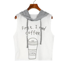 first ineed coffee Letters Printing 2017 Spring Summer Women Fashion Sexy Hooded Crop Sleeveless T-Shirt Tops