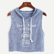 first ineed coffee Letters Printing 2017 Spring Summer Women Fashion Sexy Hooded Crop Sleeveless T-Shirt Tops