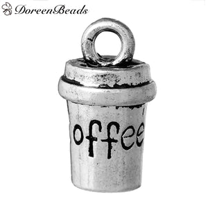 DoreenBeads 3D Charms Cup antique silver color Message " COFFEE " Carved 15mm( 5/8") x 8mm( 3/8"), 10 PCs