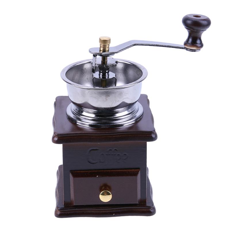 Wooden Mini Manual Coffee Mill Stainless Steel Coffee Bean Grinder Coffee Spice Mill Bowl Antique Hand Coffee Bean Grinder Hot