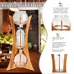 1000ML Cold Drip Coffee Maker Ice Dutch Brew Machine Free Filter Paper Wood Holder Large Capacity Espresso Water Drip